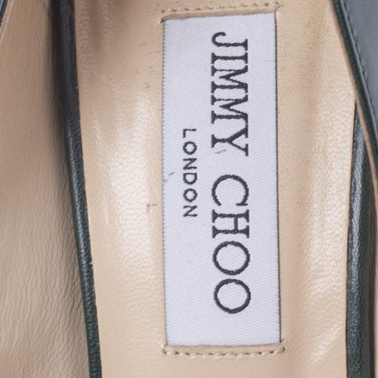 Pre Owned Jimmy Choo Dark Green Leather Baxen Peep Toe Wedge Pumps 38.5