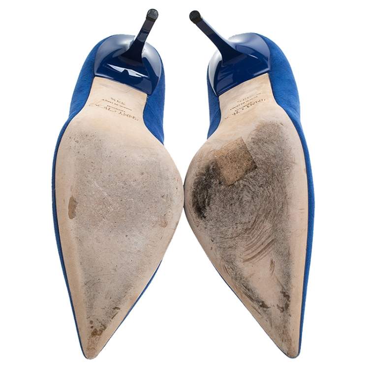 Pre Owned Jimmy Choo Blue Suede Abel Pointed Toe Pumps Size 39.5