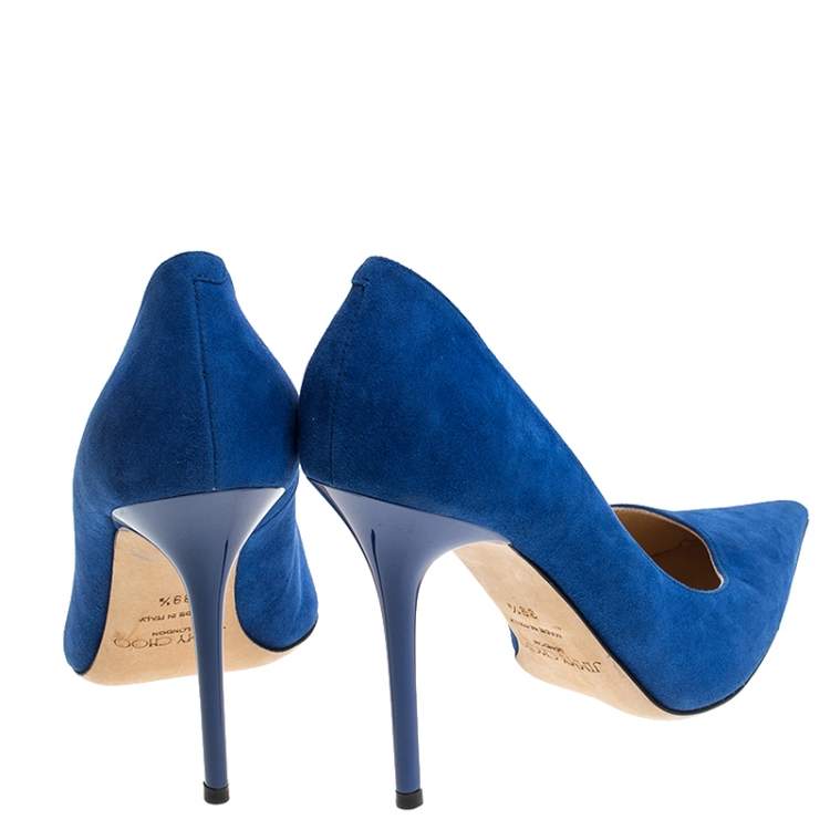 Pre Owned Jimmy Choo Blue Suede Abel Pointed Toe Pumps Size 39.5