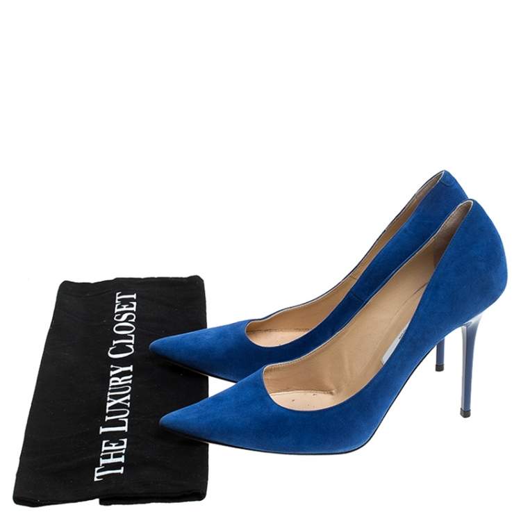 Pre Owned Jimmy Choo Blue Suede Abel Pointed Toe Pumps Size 39.5