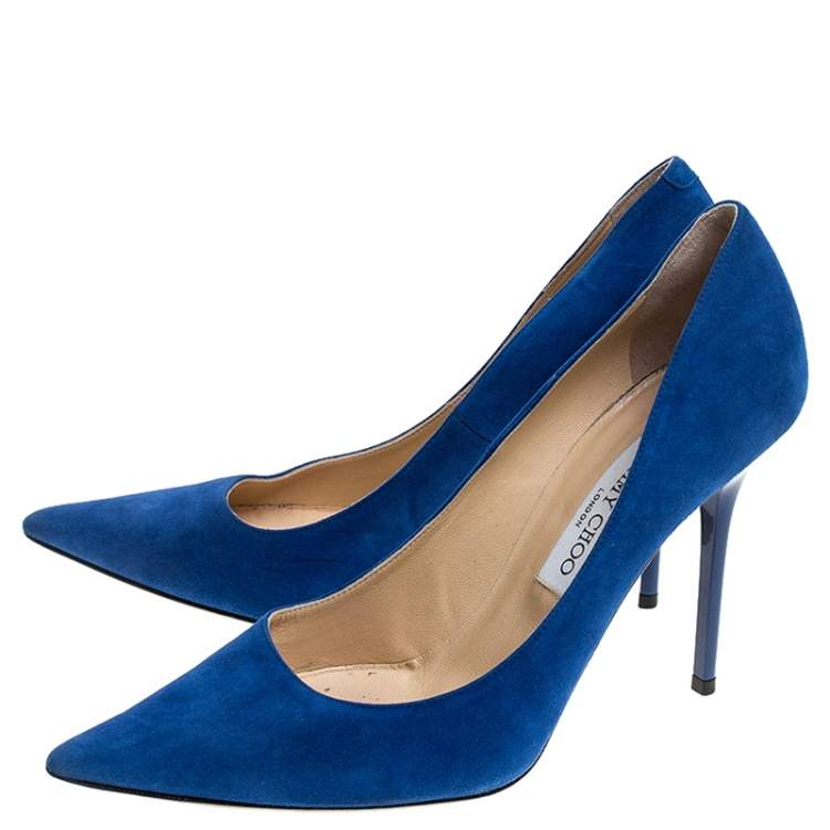 Pre Owned Jimmy Choo Blue Suede Abel Pointed Toe Pumps Size 39.5
