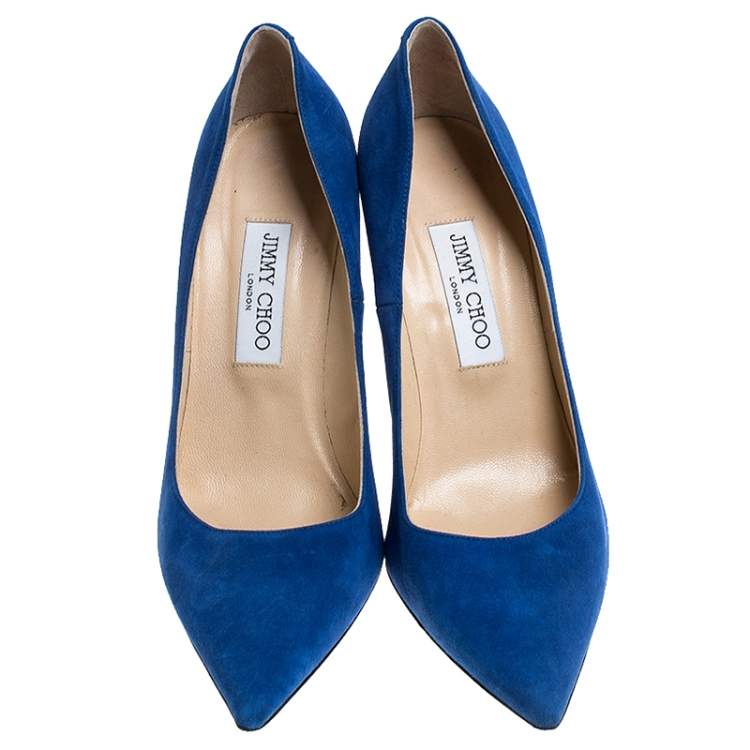 Pre Owned Jimmy Choo Blue Suede Abel Pointed Toe Pumps Size 39.5