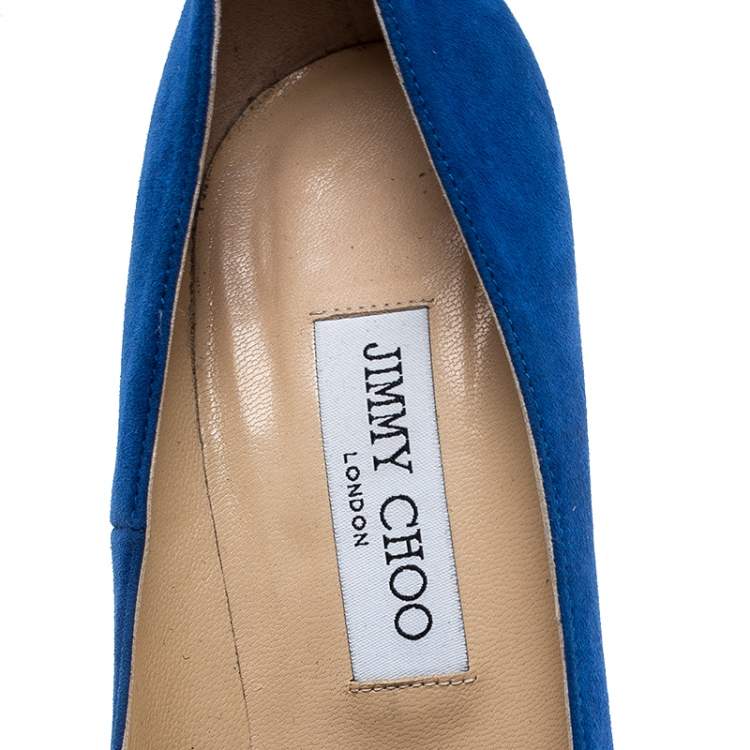 Pre Owned Jimmy Choo Blue Suede Abel Pointed Toe Pumps Size 39.5