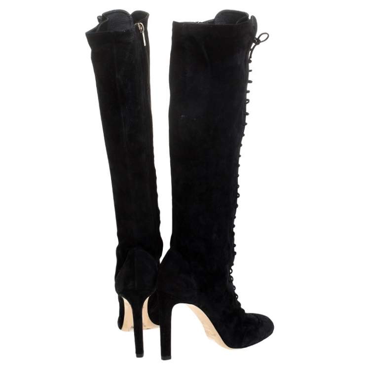 Pre Owned Jimmy Choo Black Suede Lace Up Desiree Knee Boots Size 39