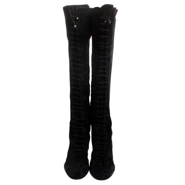 Pre Owned Jimmy Choo Black Suede Lace Up Desiree Knee Boots Size 39