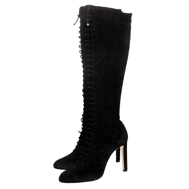 Pre Owned Jimmy Choo Black Suede Lace Up Desiree Knee Boots Size 39
