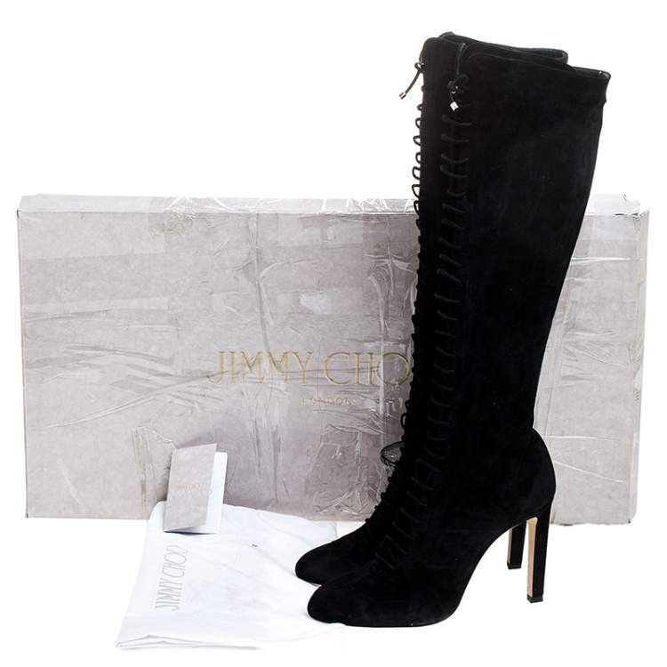 Pre Owned Jimmy Choo Black Suede Lace Up Desiree Knee Boots Size 39