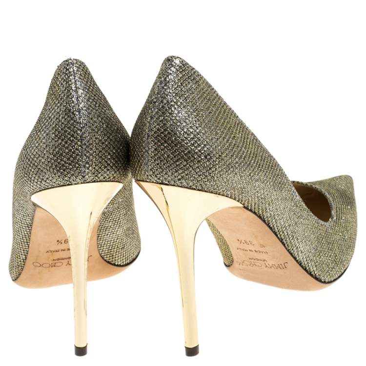 Pre Owned Jimmy Choo Metallic Gold Glitter Fabric Abel Pointed Toe Pumps Size 39.5 