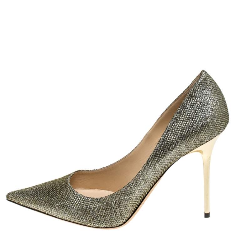 Pre Owned Jimmy Choo Metallic Gold Glitter Fabric Abel Pointed Toe Pumps Size 39.5 