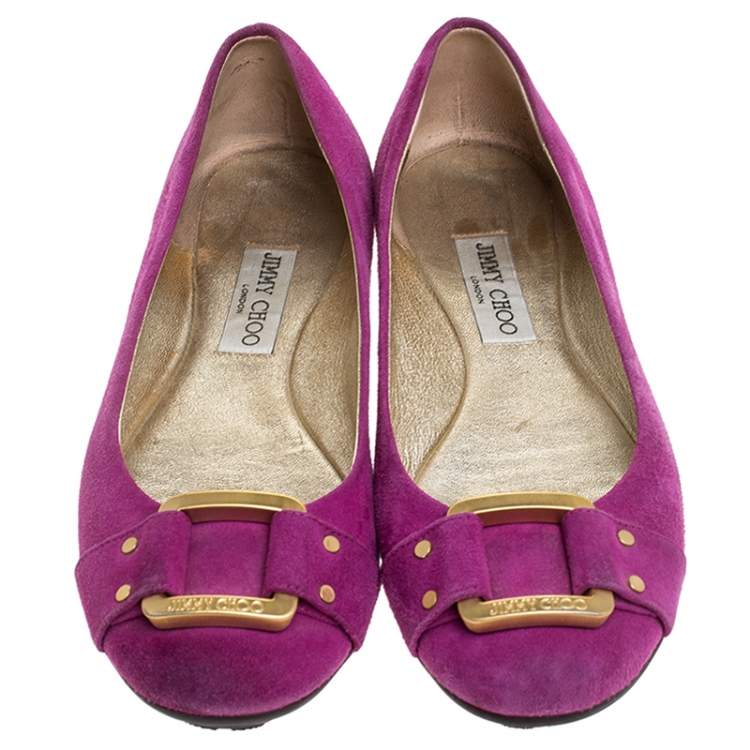 مملوكة مسبقًا Jimmy Choo Pink Suede Morse Ballet Flats Size 39.5