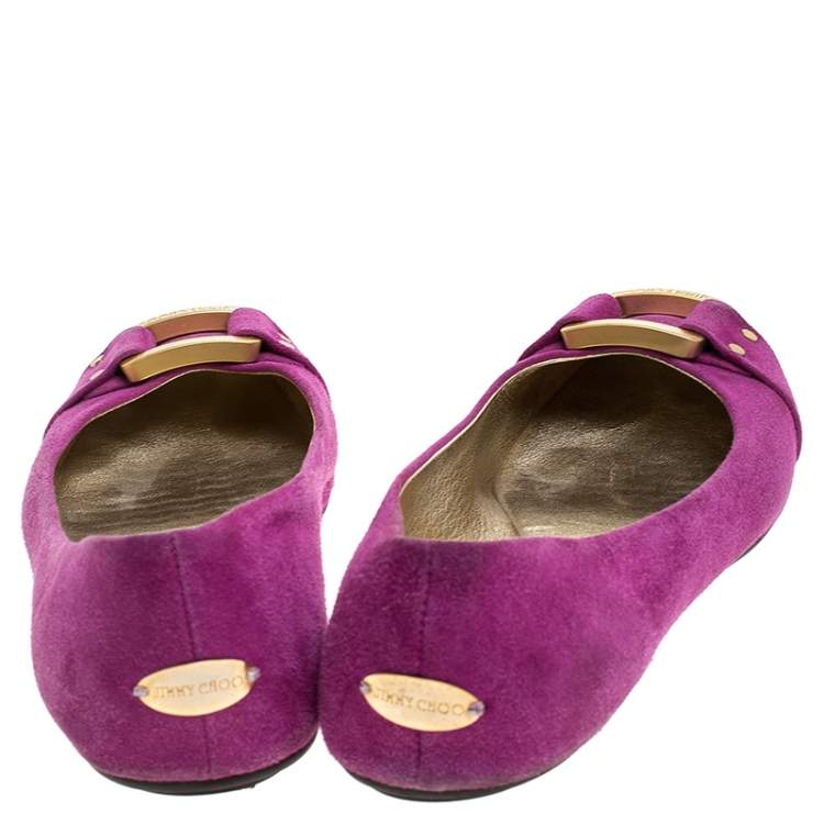 مملوكة مسبقًا Jimmy Choo Pink Suede Morse Ballet Flats Size 39.5