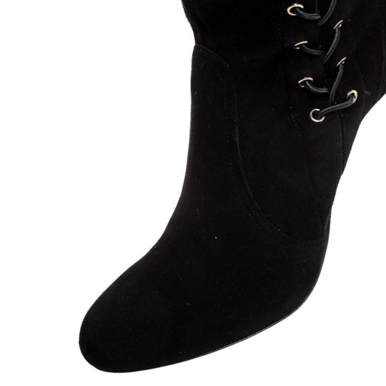 Pre Owned Jimmy Choo Black Suede Marie Over the Knee Boots Size 38
