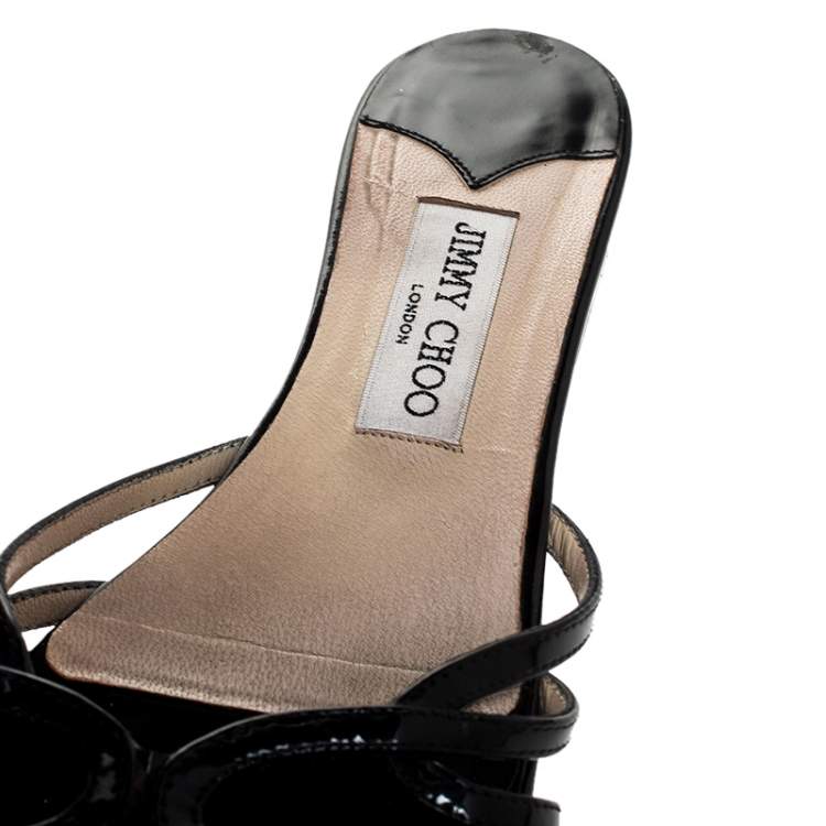 Pre Owned Jimmy Choo Black Patent Flat Slides Size 39