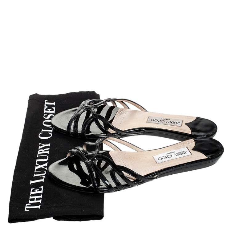 Pre Owned Jimmy Choo Black Patent Flat Slides Size 39