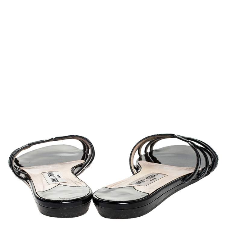 Pre Owned Jimmy Choo Black Patent Flat Slides Size 39