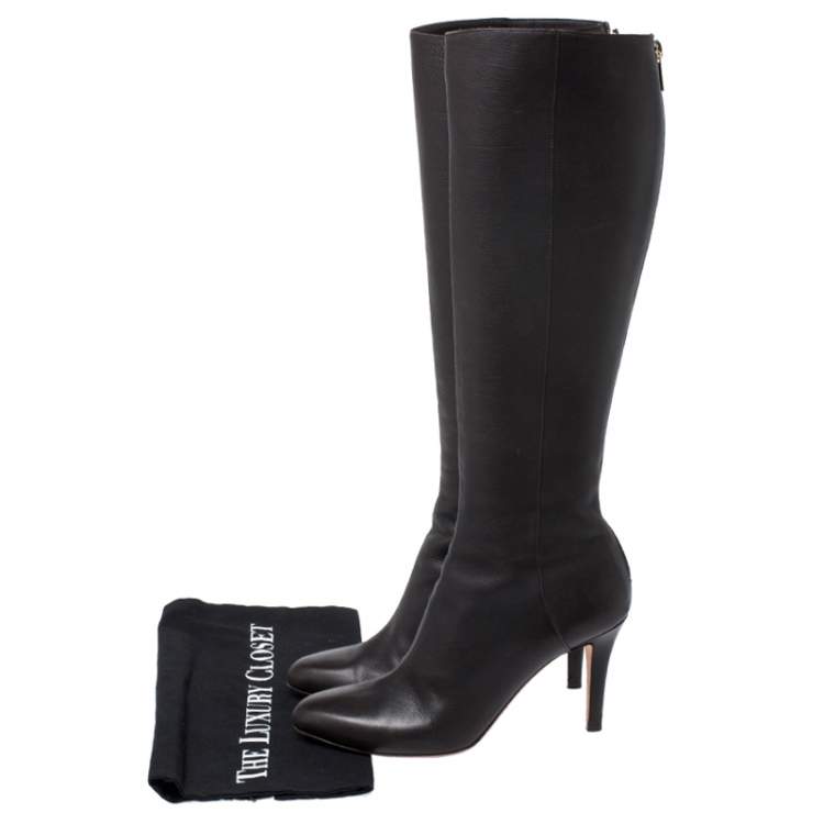 Pre Owned Jimmy Choo Dark Brown Leather Knee Boots Size 37.5 