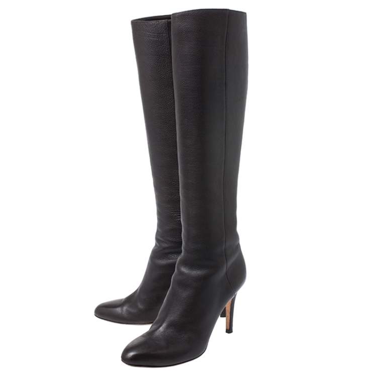 Pre Owned Jimmy Choo Dark Brown Leather Knee Boots Size 37.5 