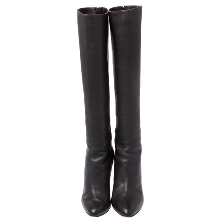 Pre Owned Jimmy Choo Dark Brown Leather Knee Boots Size 37.5 