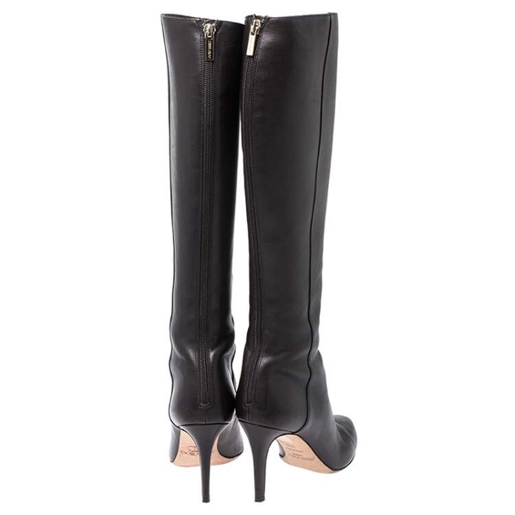 Pre Owned Jimmy Choo Dark Brown Leather Knee Boots Size 37.5 