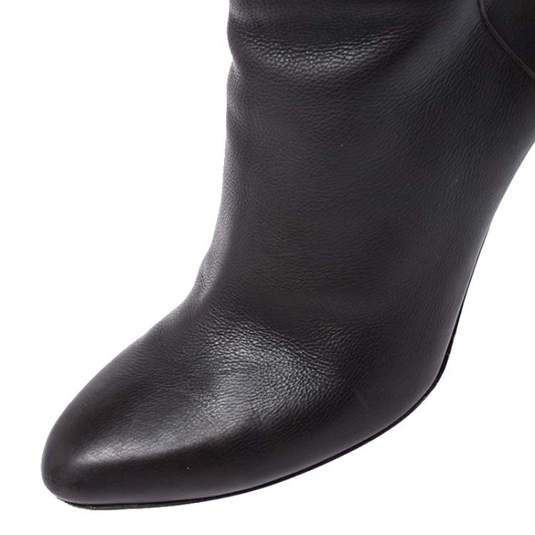 Pre Owned Jimmy Choo Dark Brown Leather Knee Boots Size 37.5 