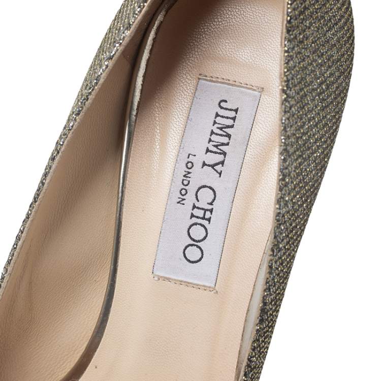Pre Owned Jimmy Choo Metallic Gold Lamé Fabric Dahlia Peep Toe Platform Pumps Size 38