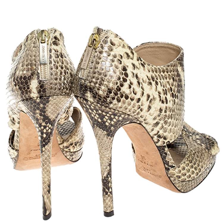 Pre Owned Jimmy Choo Yellow/Brown Python Private Peep Toe Sandals Size 38