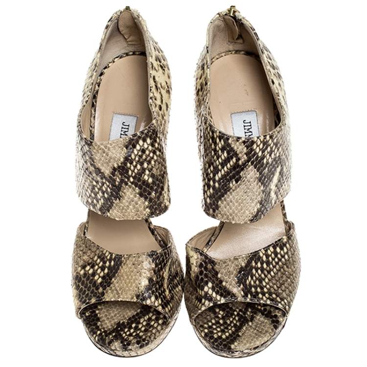 Pre Owned Jimmy Choo Yellow/Brown Python Private Peep Toe Sandals Size 38
