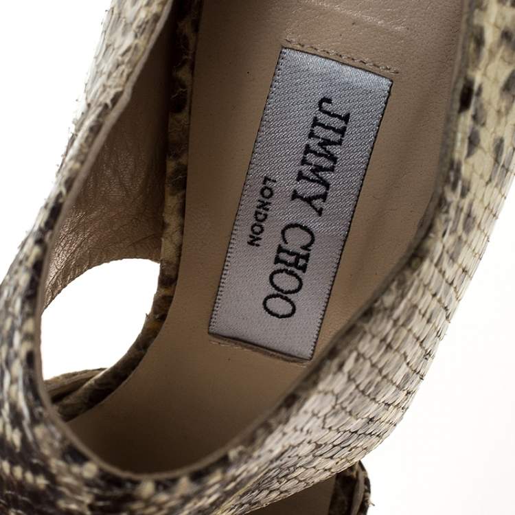Pre Owned Jimmy Choo Yellow/Brown Python Private Peep Toe Sandals Size 38