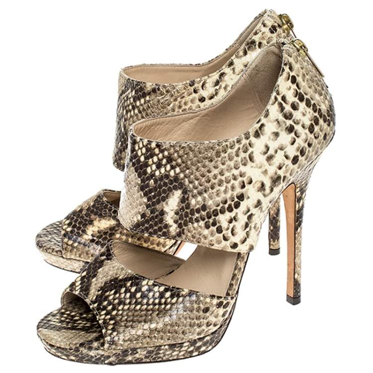 Pre Owned Jimmy Choo Yellow/Brown Python Private Peep Toe Sandals Size 38