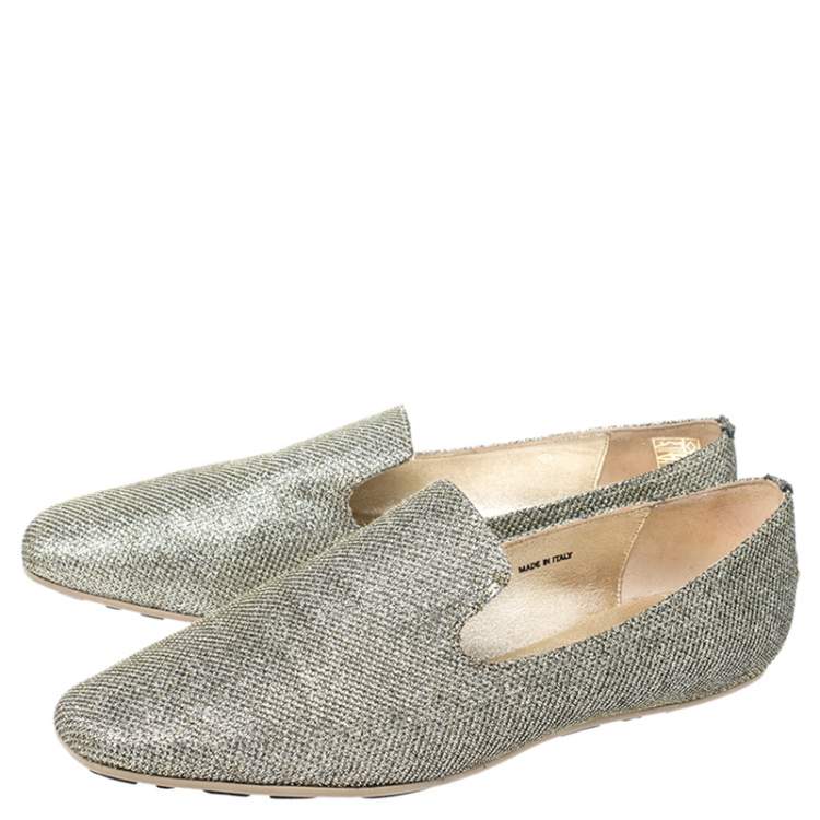 Pre Owned Jimmy Choo Gold Lame Wheel Smoking Slippers Size 39