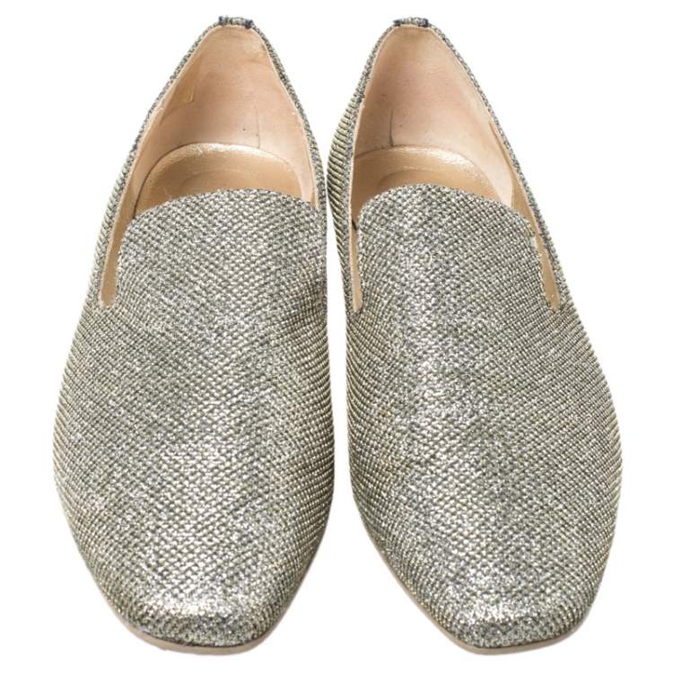Pre Owned Jimmy Choo Gold Lame Wheel Smoking Slippers Size 39