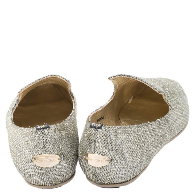 Pre Owned Jimmy Choo Gold Lame Wheel Smoking Slippers Size 39