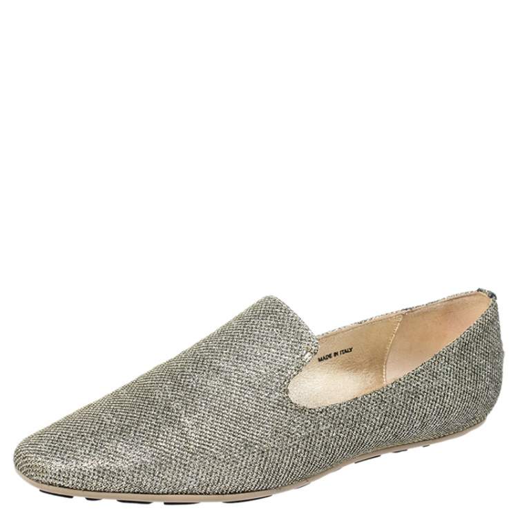 Pre Owned Jimmy Choo Gold Lame Wheel Smoking Slippers Size 39