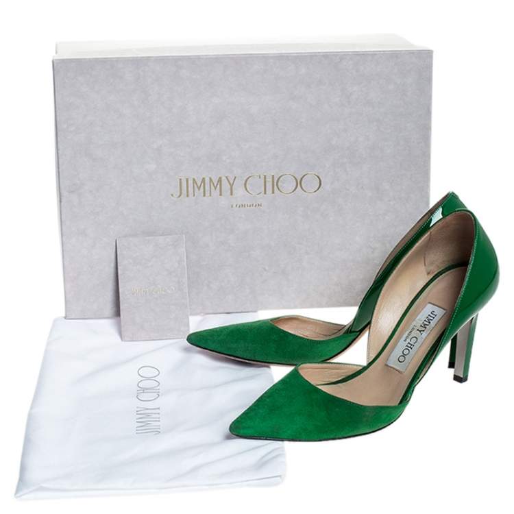 Pre Owned Jimmy Choo Green Suede And Patent Liz Pointed Toe Pumps Size 35.5