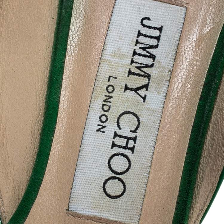 Pre Owned Jimmy Choo Green Suede And Patent Liz Pointed Toe Pumps Size 35.5