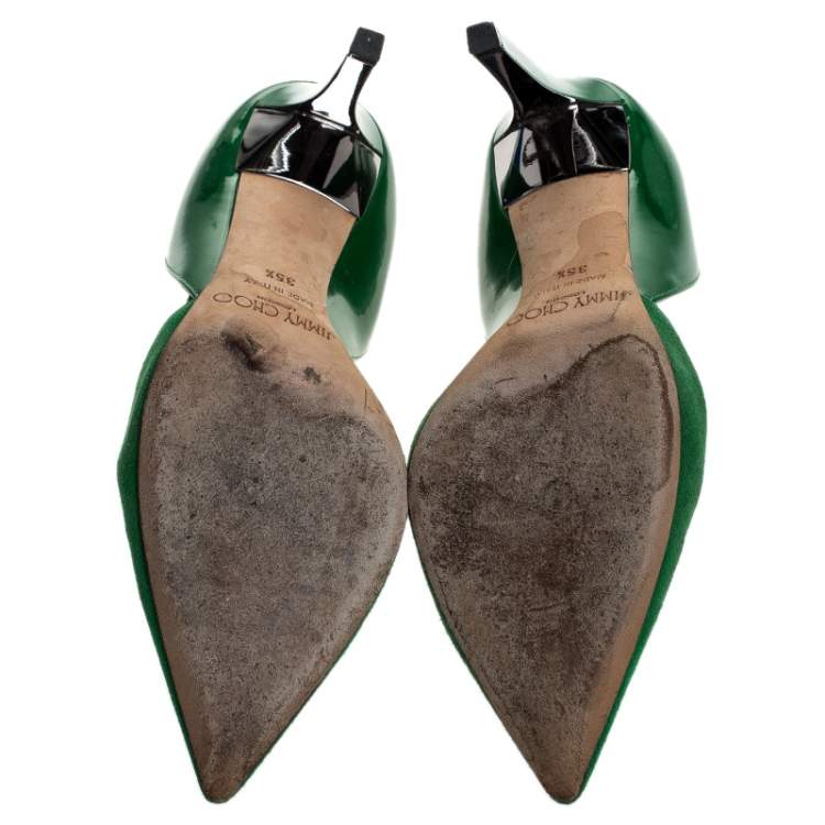 Pre Owned Jimmy Choo Green Suede And Patent Liz Pointed Toe Pumps Size 35.5