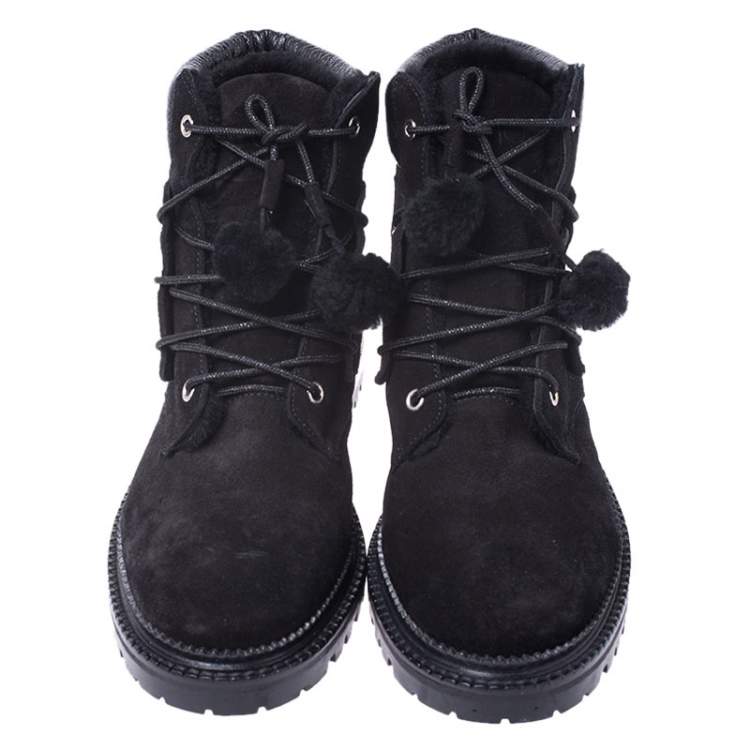 Pre Owned Jimmy Choo Black Suede Lace Up Ankle Boots Size 40