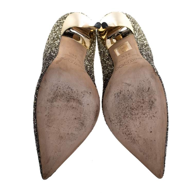 Pre Owned Jimmy Choo Black/White Ombre Coarse Glitter Fabric Romy Pointy Toe Pumps Size 34.5