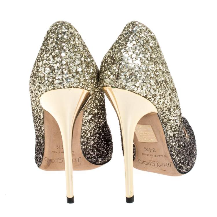 Pre Owned Jimmy Choo Black/White Ombre Coarse Glitter Fabric Romy Pointy Toe Pumps Size 34.5