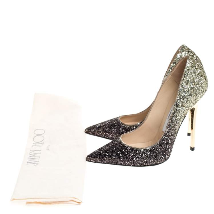 Pre Owned Jimmy Choo Black/White Ombre Coarse Glitter Fabric Romy Pointy Toe Pumps Size 34.5