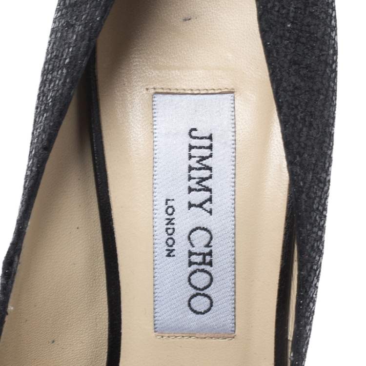 Pre Owned Jimmy Choo Black Lamè Fabric Quiet Peep Toe Platform Pumps Size 37