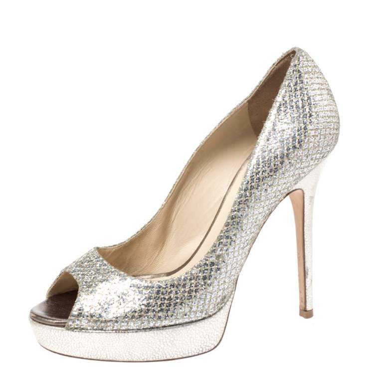 silver glitter platform heels