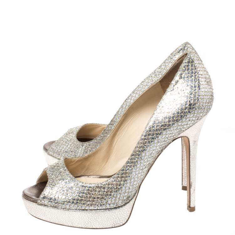 silver platform pumps