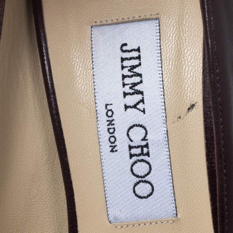 Pre Owned Jimmy Choo Burgundy Leather And Patent Leather Peep Toe Ankle Strap Pumps Size 39