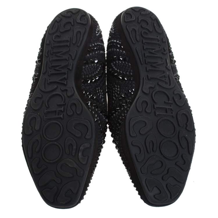 Pre Owned Jimmy Choo Black Suede Crystal Embellished Wheel Smoking Slippers Size 38