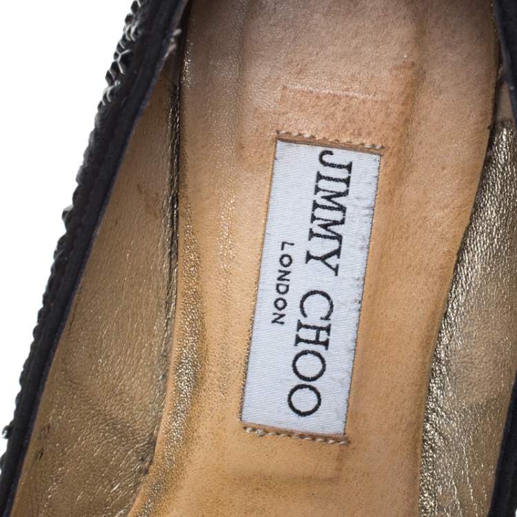 Pre Owned Jimmy Choo Black Suede Crystal Embellished Wheel Smoking Slippers Size 38