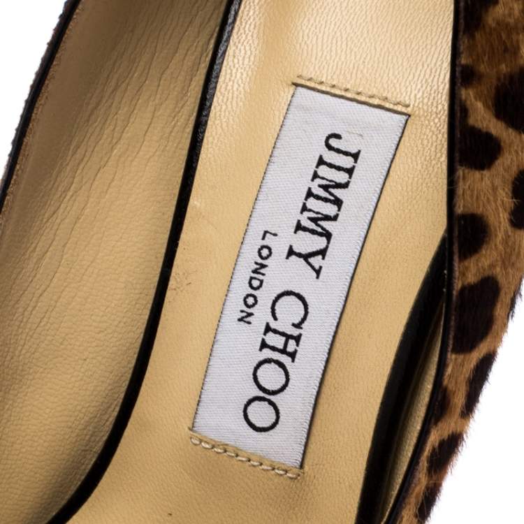Pre Owned Jimmy Choo Leopard Print Pony Hair Peep Toe Wedges Size 38