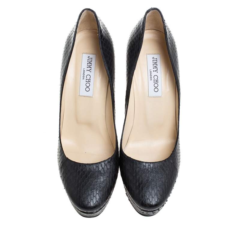 Pre Owned Jimmy Choo Black Python Leather Cosmic Platform Pumps Size 39