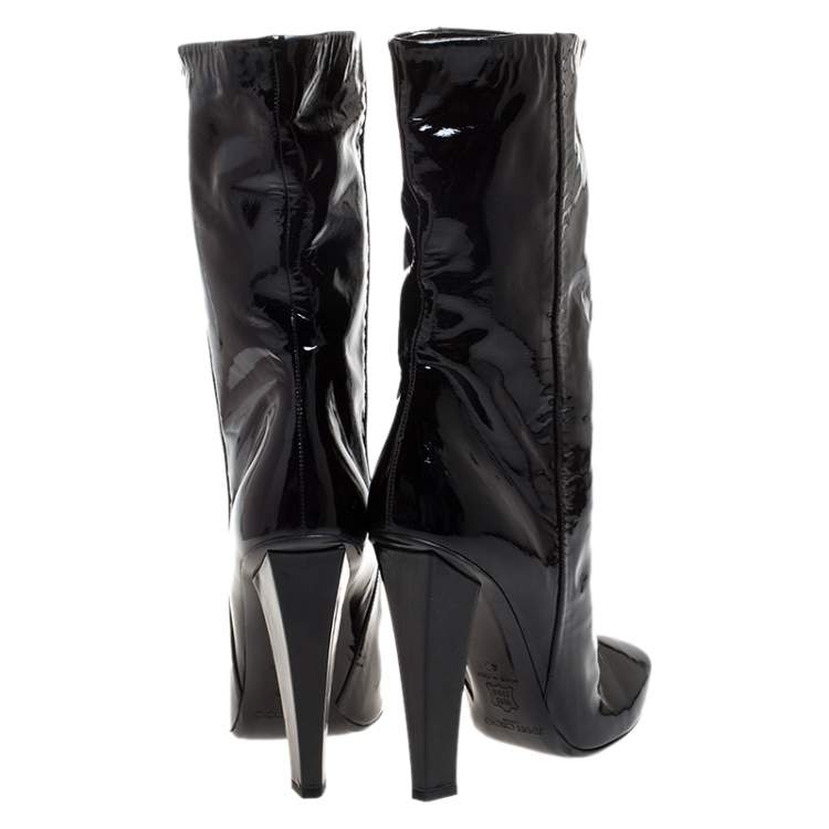 Pre Owned Jimmy Choo Black Patent Leather Mid Calf Boots Size 40