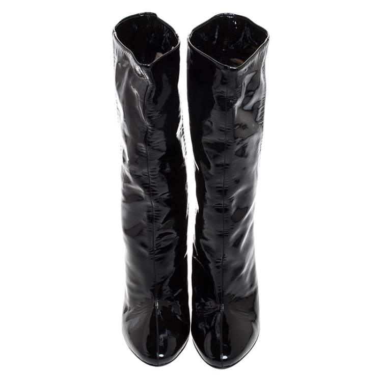Pre Owned Jimmy Choo Black Patent Leather Mid Calf Boots Size 40